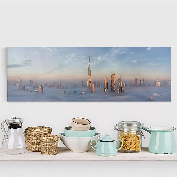 Leinwandbild Architektur & Skyline - Panorama Dubai über den Wolken günstig online kaufen