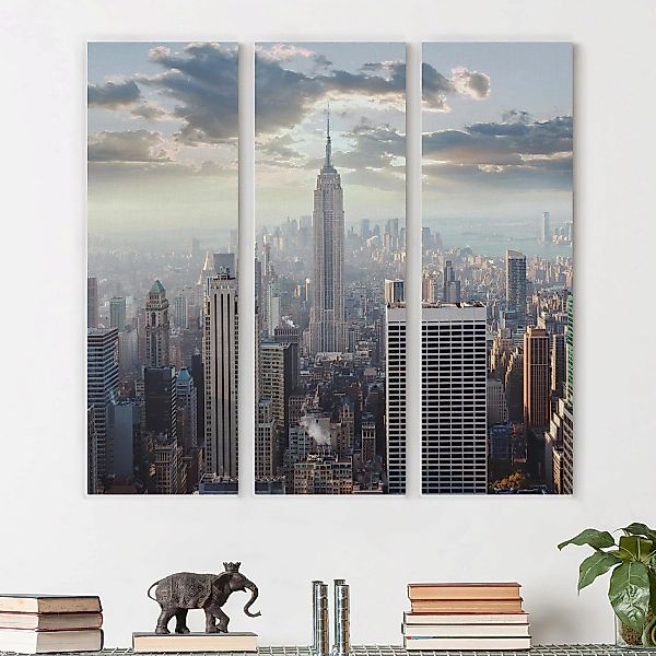 3-teiliges Leinwandbild New York - Quadrat Sonnenaufgang in New York günstig online kaufen