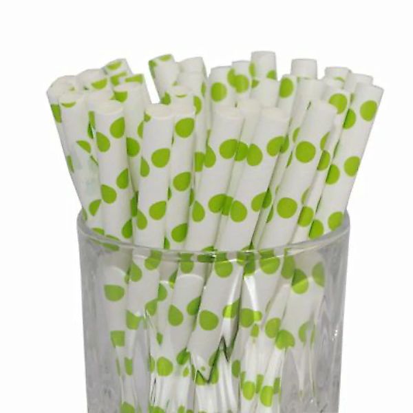 LUXENTU Cocktail Papier-Trinkhalm grün/weiß gepunktet 100 Stück Trinkhalme günstig online kaufen