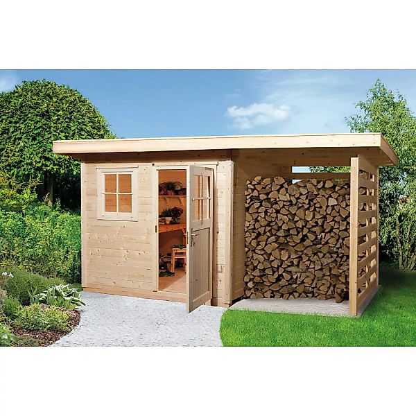 Holz-Gartenhaus Flachdach Unbehandelt 430 cm x 314 cm günstig online kaufen