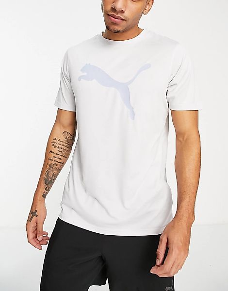 PUMA – Training Favourite – T-Shirt in Weiß mit Raubkatzen-Logo in Grau günstig online kaufen