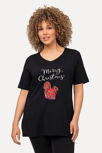 Ulla Popken T-Shirt Weihnachts-Shirt Eichhörnchen V-Ausschnitt Halbarm günstig online kaufen