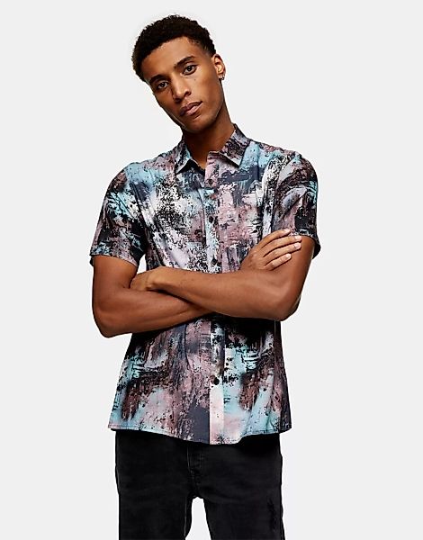 Topman – Schmal geschnittenes, buntes Hemd mit digitalem, abstraktem Farben günstig online kaufen