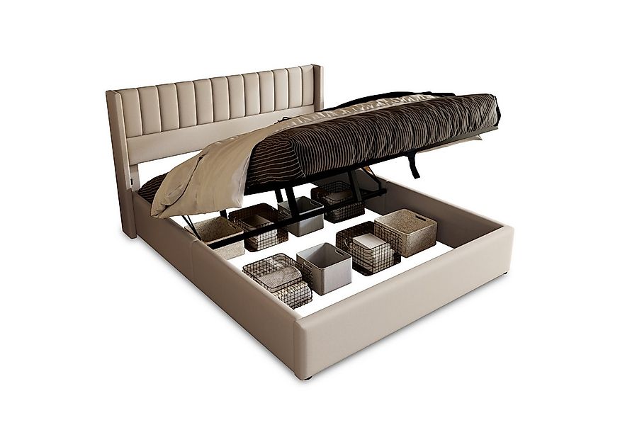 Flieks Polsterbett, Hydraulisches Doppelbett Stauraumbett Leinen 180x200cm günstig online kaufen