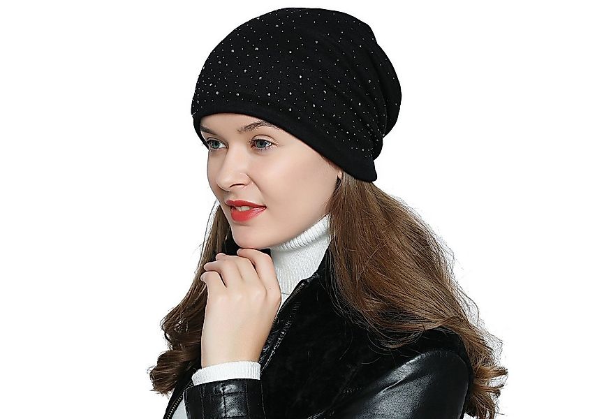 DonDon Beanie Damen Slouch Nieten (Packung, 1-St) Wintermütze, Beanie mit P günstig online kaufen
