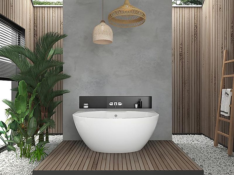 Badewanne halb freistehend oval - Acryl - 197 L - 151 x 94 x 60 cm - Weiß - günstig online kaufen