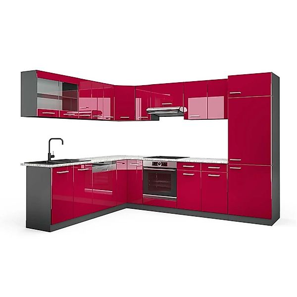 Vicco R-Line Eckküche Bordeaux Hochglanz/Anthrazit 227 x 287 cm AP Marmor günstig online kaufen