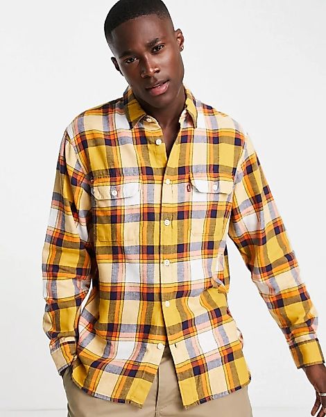 Levi's – Jackson – Arbeiter-Hemdjacke aus kariertem Baumwoll-Hanf in Gelb günstig online kaufen