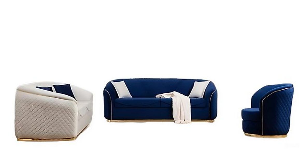 Xlmoebel Sofa Blau 3+3+1 Sitzer Sofa Sesseln Stoff Polster Design, Hergeste günstig online kaufen