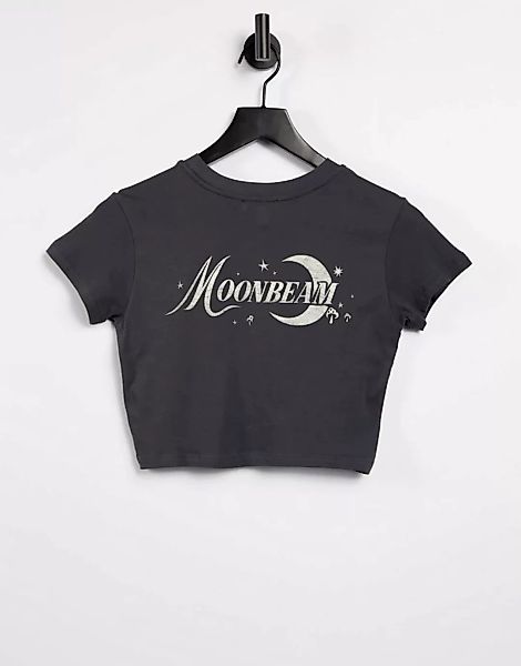 Topshop – T-Shirt mit „Moonbeam”-Slogan in Anthrazit-Braun günstig online kaufen