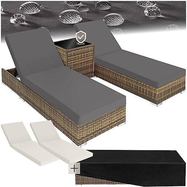 tectake Gartenliege 2er Set Rattan Sonnenliegen, günstig online kaufen