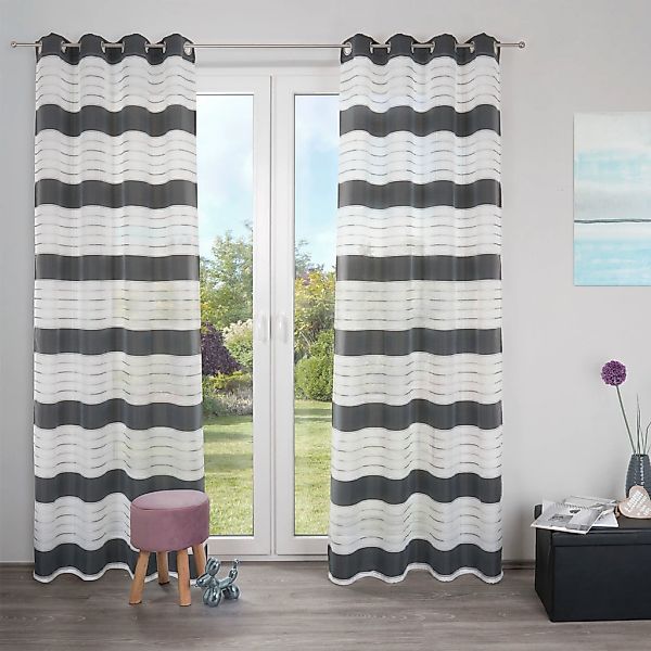 decolife Gardine "Estelle" Ösen 1 Stk. tlg. Ösenschal mit Blockstreifen wei günstig online kaufen
