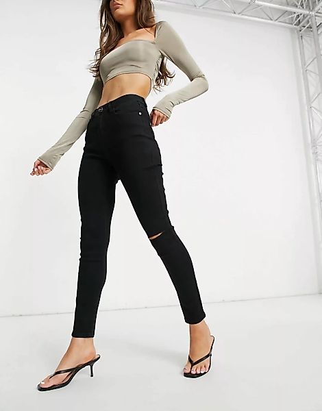 Lipsy – Jeans mit Zierrissen am Knie in Schwarz günstig online kaufen