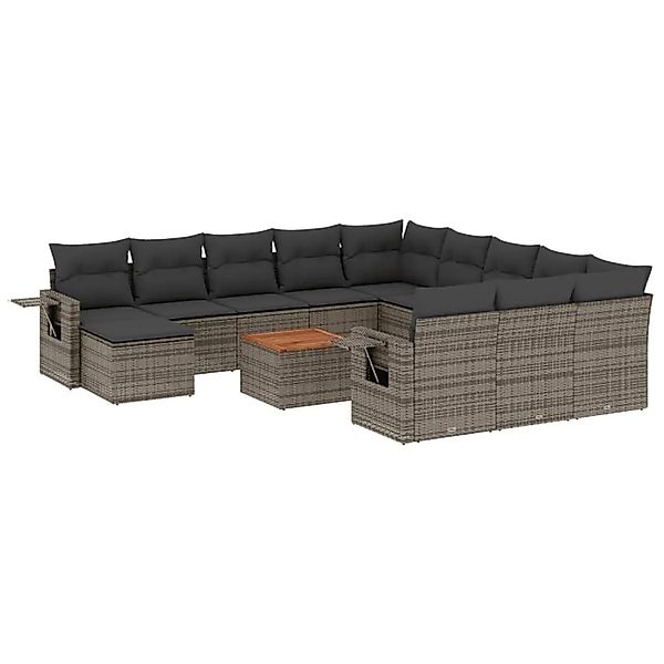 vidaXL 13-Tlg Garten-Sofagarnitur mit Kissen Grau Poly Rattan 3224870 günstig online kaufen