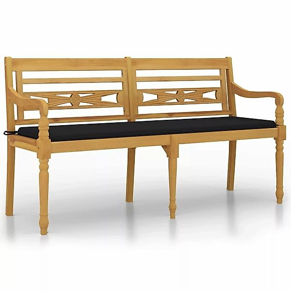 Vidaxl Batavia-bank Mit Schwarzem Kissen 150 Cm Massivholz Teak günstig online kaufen