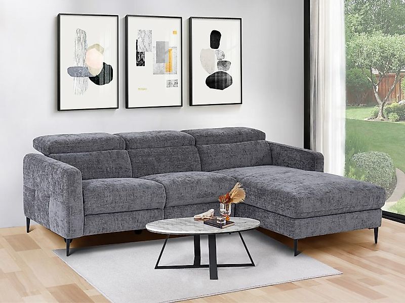 Eckrelaxsofa elektrisch - Ecke rechts - Stoff - Anthrazitgrau - FUSETA günstig online kaufen