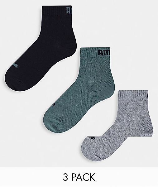 PUMA – Kurze Socken in Grün, Grau und Schwarz im 3er-Pack günstig online kaufen