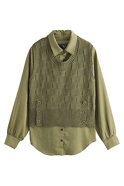 Next Pullunder Gestrickte Tanktop mit Hemdlage und Knopfdetail (1-tlg) günstig online kaufen