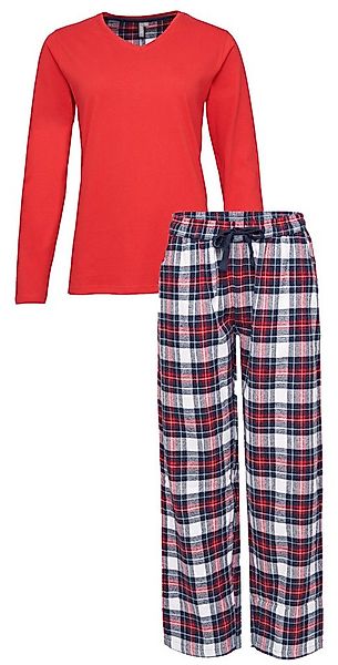 By Louise Schlafanzug Damen Pyjama mit Flanell Hose (2 tlg) Baumwolle günstig online kaufen