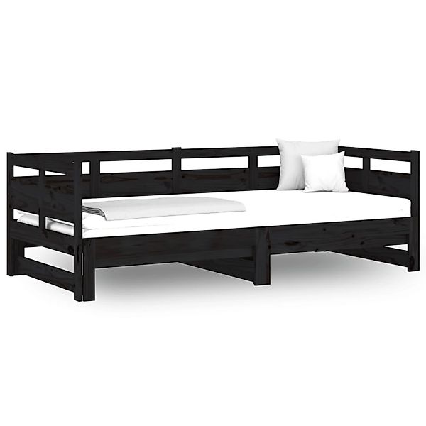 vidaXL Bett, Tagesbett Ausziehbar Schwarz Massivholz Kiefer 2x(90x190) cm günstig online kaufen