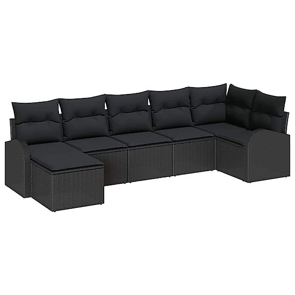 vidaXL Garten-Sofa-Set mit Kissen 7-Tlg Schwarz Poly Rattan 3346133 günstig online kaufen
