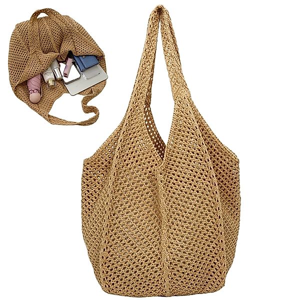 RWEUOQ Strandtasche Gehäkelte Strandtasche Mesh gehäkelte günstig online kaufen
