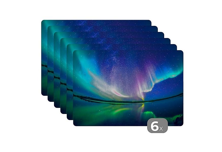 MuchoWow Platzset Nordlicht - Sternenhimmel - Reflexion, (6-St), Platzsets, günstig online kaufen