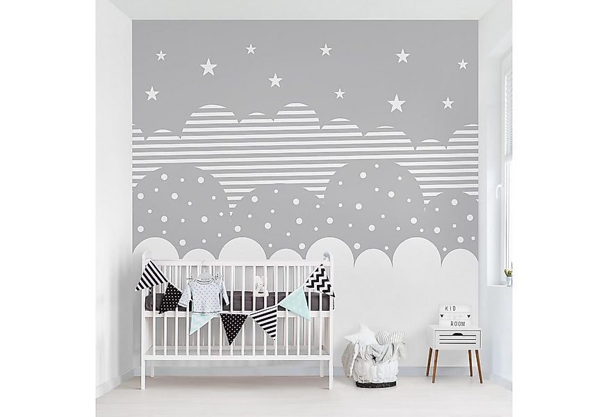 Bilderdepot24 Kindertapete Wolken Sterne Kinder Himmel grau moderne Wanddek günstig online kaufen