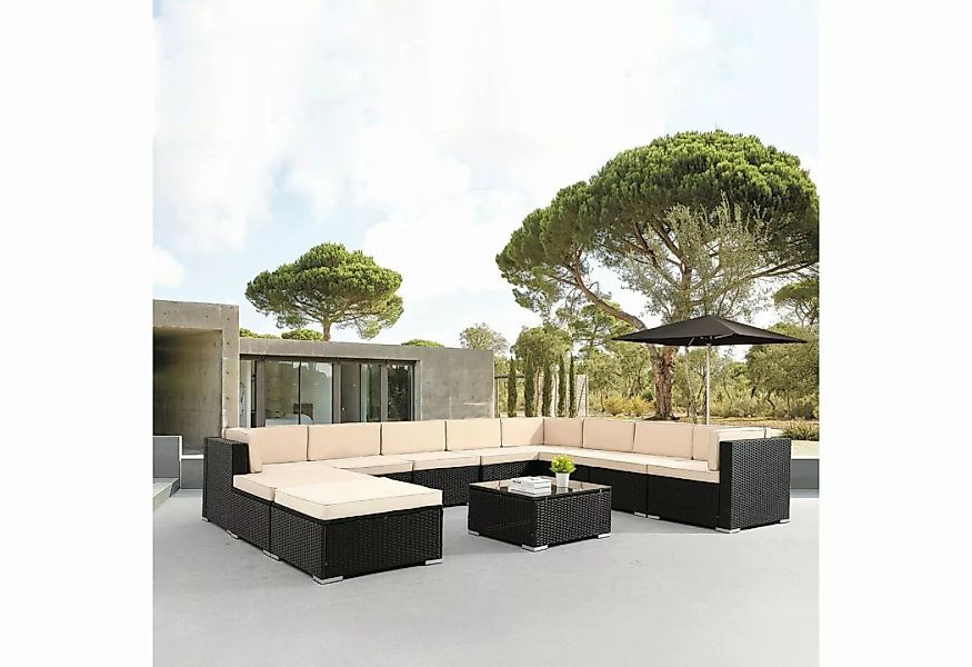 Arebos Loungesofa Polyrattan Cannes, Inkl. Sitzkissen, 10 Personen, Set günstig online kaufen