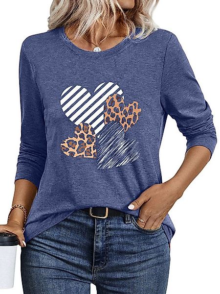 PYLIKE Longsleeve Shirts Damen Casual Graffiti-Herz Ausgefallene bequemes L günstig online kaufen