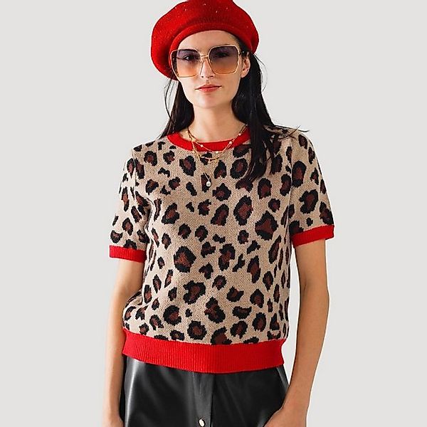 suebidou T-Shirt Damen Pullovershirt mit Pantherprint und roten Kanten nach günstig online kaufen