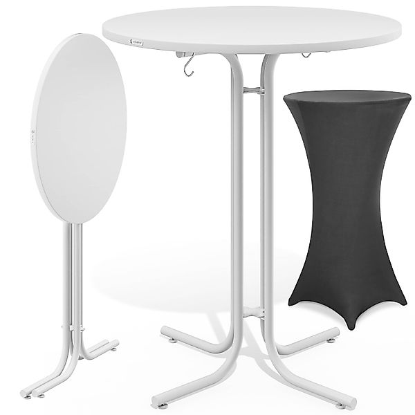 Stehtisch Weiß 110x80cm + Stehtischhusse Grau Ø80cm günstig online kaufen