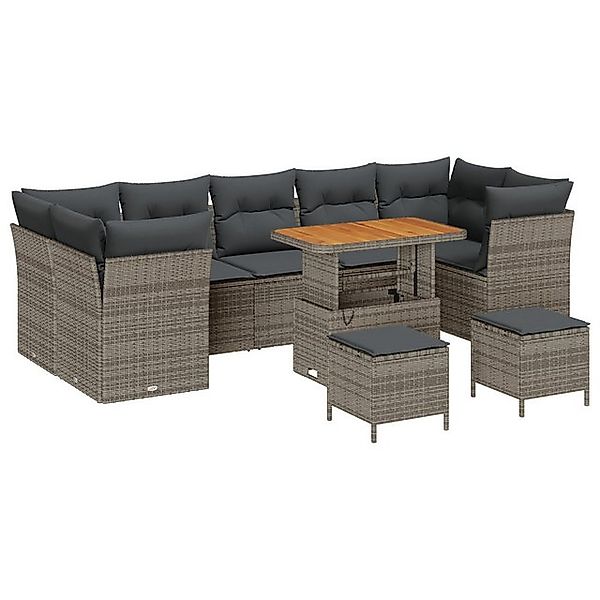 vidaXL Loungesofa 10-teiliges Garten-Sofa-Set mit Kissen Grau Poly Rattan, günstig online kaufen