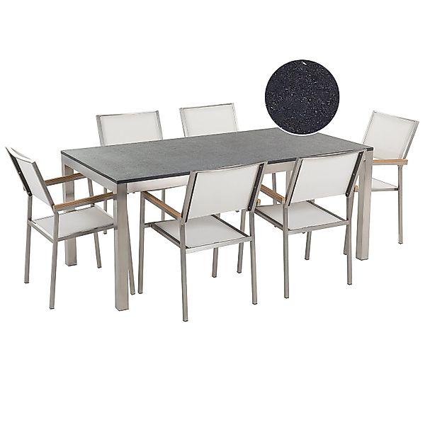 Beliani Gartentisch Set GROSSETO Weiss Poliert Schwarz Silber 90x180x87 günstig online kaufen