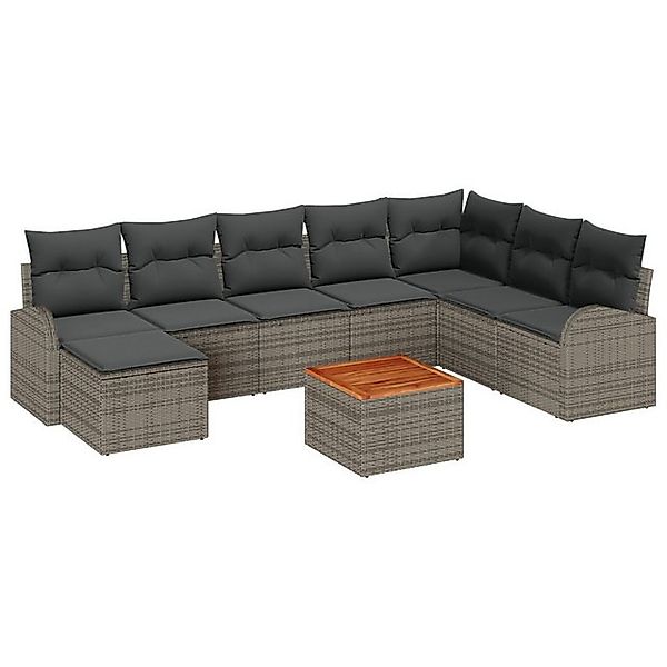 vidaXL Loungesofa 9-tlg. Garten-Sofagarnitur mit Kissen Grau Poly Rattan, 9 günstig online kaufen