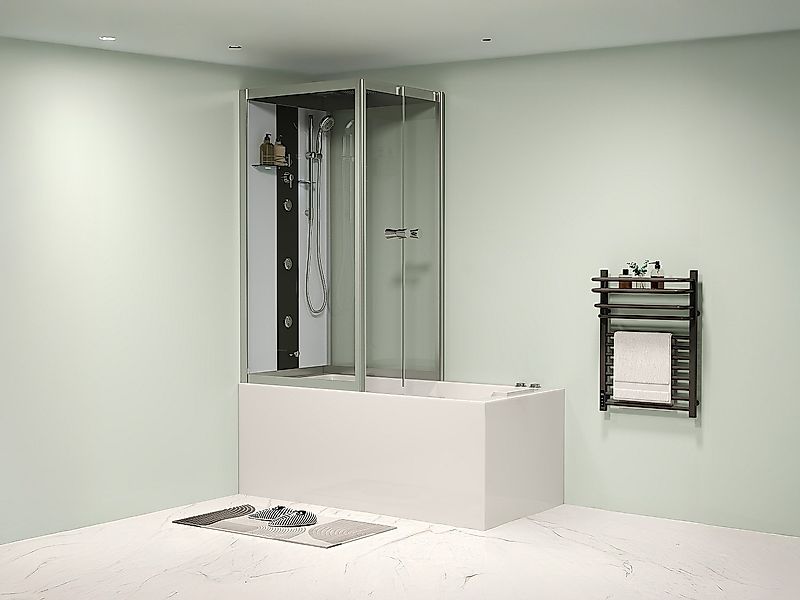 Whirlpool Badewanne mit Glasscheibe dunkelgrau - L150 x T75 x H215 cm - 30 günstig online kaufen