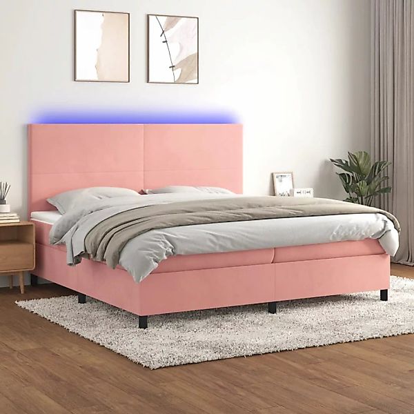 Vidaxl Boxspringbett Mit Matratze & Led Rosa 200x200 Cm Samt günstig online kaufen