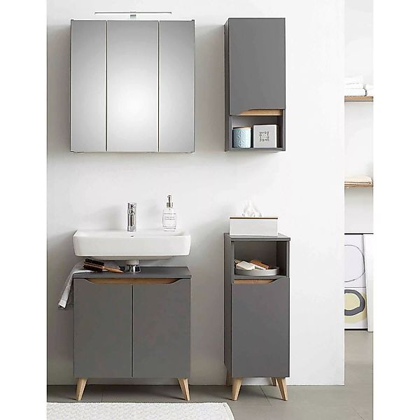 Badezimmer Set mit Füßen in Holzoptik QENA-66 in Quarzgrau Matt Touch mit R günstig online kaufen