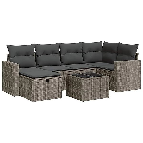 vidaXL 7-Tlg Garten-Sofagarnitur mit Kissen Grau Poly Rattan 3325396 günstig online kaufen