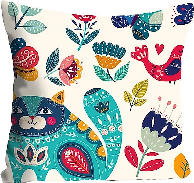 queence Dekokissen »Ilma«, Kissenhülle,Orientalische Katze,Blumen,Dekorativ günstig online kaufen