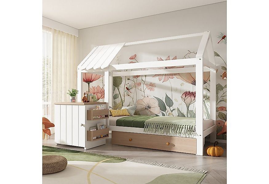 TavilaEcon Kinderbett Hausbett im Blockhaus-Design mit Nachttisch und große günstig online kaufen