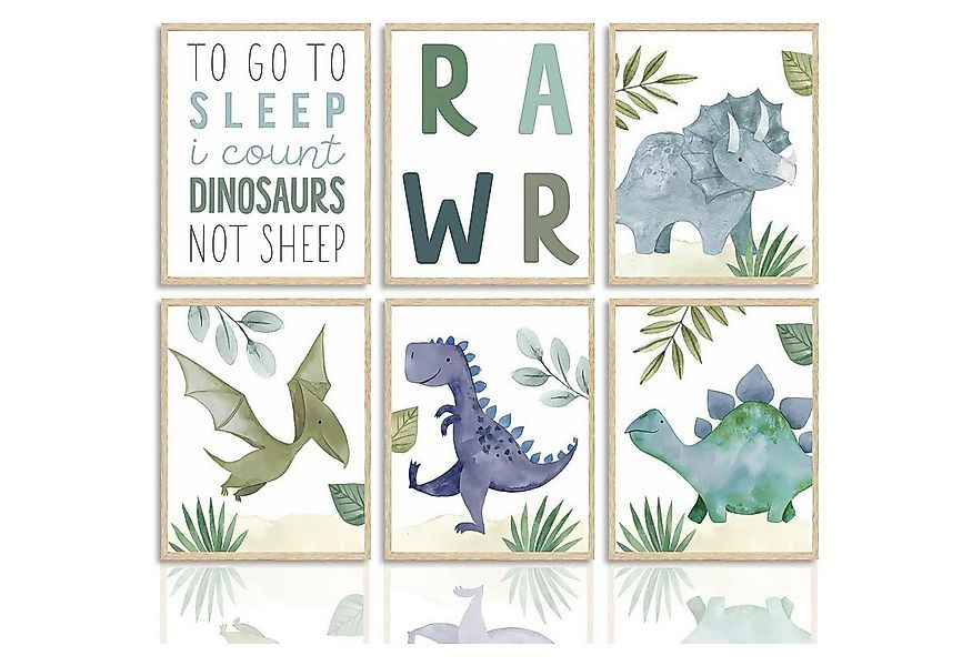 Dazzlewall Leinwandbild Abstrakte Dinosaurier Wandbilder Aquarell Leinwand günstig online kaufen