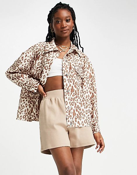 Daisy Street – Oversize-Hemdjacke mit Leopardenprint, Kombiteil-Weiß günstig online kaufen