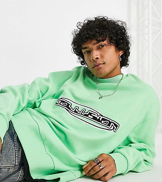 COLLUSION – Sweatshirt in Reverse-Loopback-Optik mit Stickerei-Grün günstig online kaufen