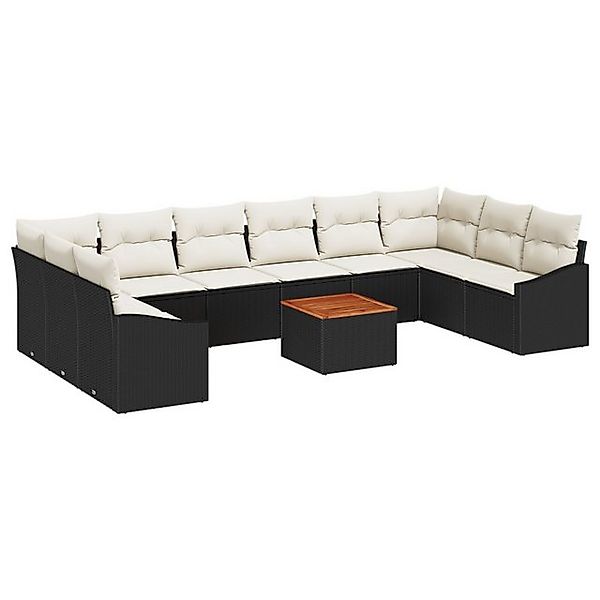 vidaXL Loungesofa 11-tlg. Garten-Sofagarnitur mit Kissen Schwarz Poly Ratta günstig online kaufen