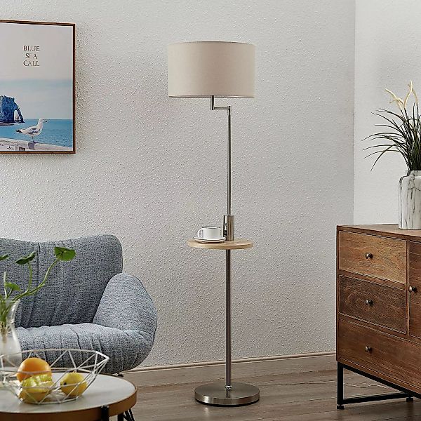 Lindby Stehlampe Zinia, nickelfarben, Ablage, USB-Anschluss günstig online kaufen