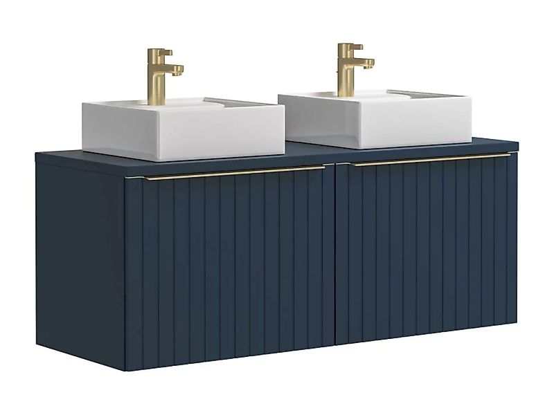 Waschbeckenunterschrank hängend mit Doppelwaschbecken - 120 cm - Blau gestr günstig online kaufen