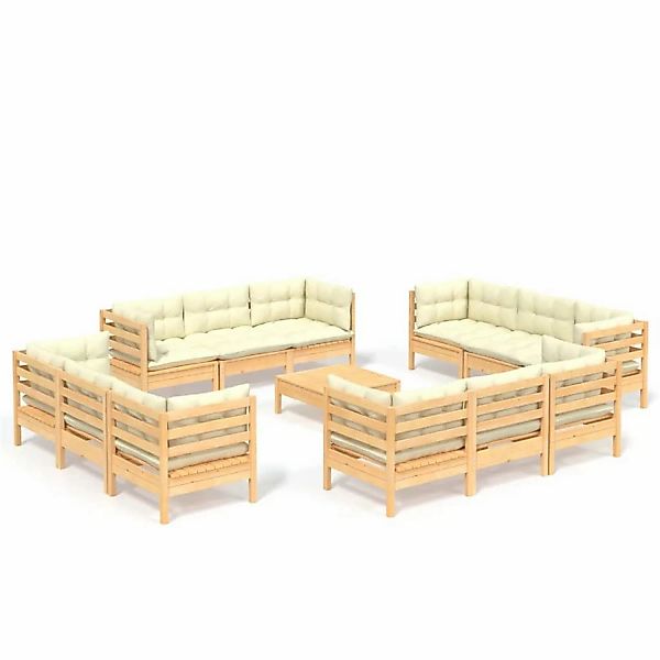 13-tlg. Garten-lounge-set Mit Creme Kissen Kiefernholz günstig online kaufen