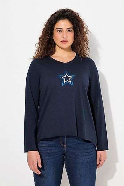 Ulla Popken T-Shirt Shirt Stern Rollkanten A-Linie V-Ausschnitt günstig online kaufen