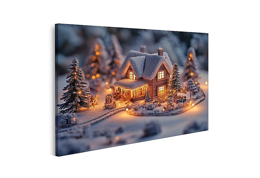 islandburner Leinwandbild Bezauberndes Winterhaus mit festlicher Beleuchtun günstig online kaufen